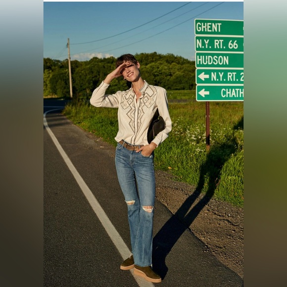 Anthropologie Tops - NWT Antthropologie Pilcro Nayeli White Beaded Cotton Linen Buttondown, size M